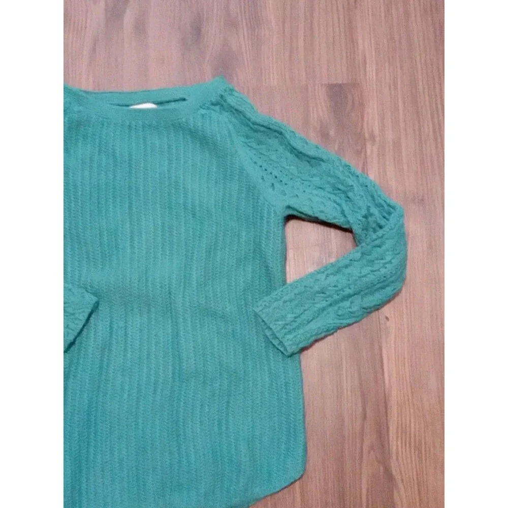 Loft Sweater Womens Size Large pullover Blue/green Crewneck Cotton Wool Blend